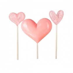 Сердечки розовые набор топперов пластик 3шт 6912059