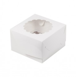 РАСПРОДАЖА Коробка для капкейков с окном на 4 ячеек белый 160*160*100мм 040210