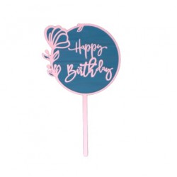 Happy birthday топпер розовый пластик для торта 7393522