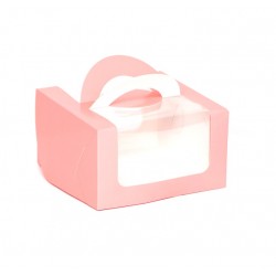 Коробка для бенто торта 140*140*80 с окном розовая 1 шт 9784532
