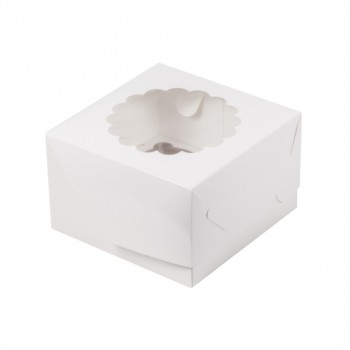 Коробка для капкейков с окном на 4 ячеек белый 160*160*100мм 040210