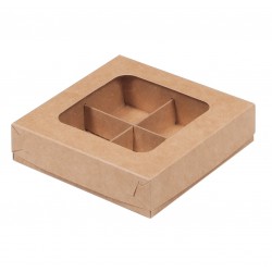 Коробка для конфет на 4 ячейки КРАФТ с вклеенным окном 120*120*30мм 051081
