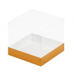 Коробка под торт и кулич 155*155*200 с прозрачным куполом (золото)