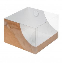 Коробка для торта 205*205*140 с пластиковой крышкой КРАФТ 021141