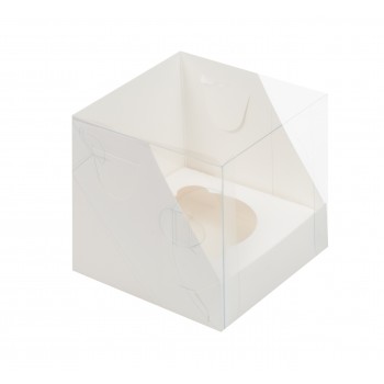 Коробка для капкейка на 1 ячейку с пластиковой крышкой белая 100*100*100 мм 040120