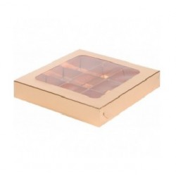 Коробка для конфет 200*200*30мм на 16 ячеек с вклеенным окном ЗОЛОТО 050540