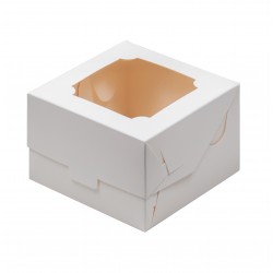 Коробка для бенто торта 120*120*80 с окном  белая 1 шт 070600