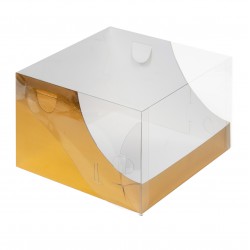 Коробка для торта 205*205*140 с пластиковой крышкой ЗОЛОТО 021143