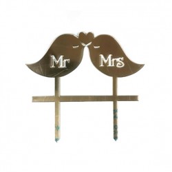 'Птички Mr&Mrs' золото, пластиковый топпер для торта