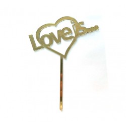 'Love is' золото, пластиковый топпер для торта