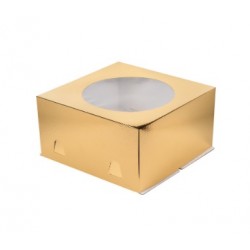 Коробка для торта с окошком, 300*300*190 мм (золото) Х-Э