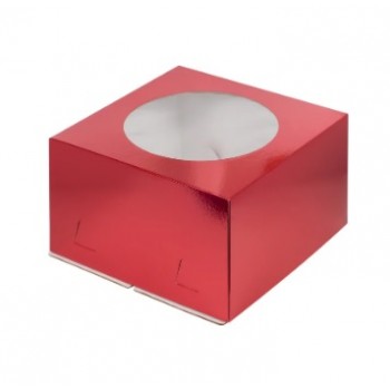 Коробка для торта с окошком, 300*300*190 мм (красная) Х-Э