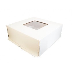 Коробка для торта 42*42*15см с окном с жестким дном Белый гофрокартон