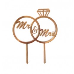 'Кольца Mr&Mrs' золото, пластиковый топпер для торта