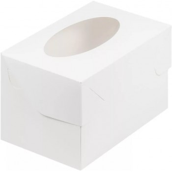 Коробка для капкейков с окном на 2 ячейки белый 160*100*100мм 040110
