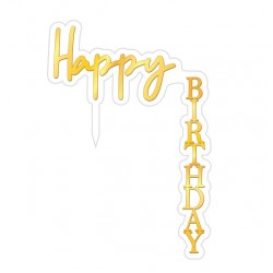 'Happy birthday' топпер,золото, пластик, для торта (рза137)