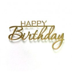 'Happy birthday Б8' золото, пластиковый топпер для торта без ножки