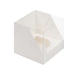 РАСПРОДАЖА_Коробка для капкейка на 1 ячейку с пластиковой крышкой белая 100*100*100 мм 040120