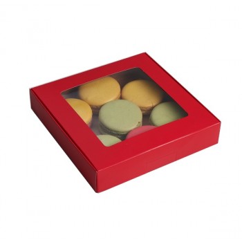Коробка для пряников и печенья 16*16*3 см самосборная с окном красная 4588933
