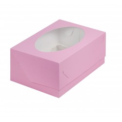 Коробка для капкейков с окном на 6 ячеек розовый матовый 235*160*100мм 040384