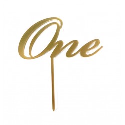 'One 2' золото, пластиковый топпер для торта
