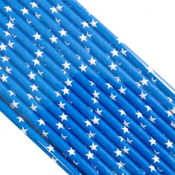 Синяя Белые звезды, палочки для кейкпопсов,бумага 25 шт 20 см 204201