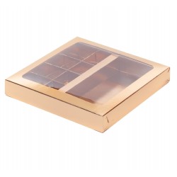 Коробка для конфет и шоколадной плитки 200*200*30 с вклеенным окном ЗОЛОТО 1шт 050391