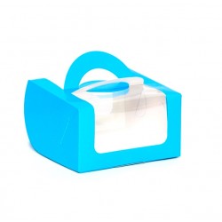 Коробка для бенто торта 140*140*80 с окном голубая 1 шт 9784530