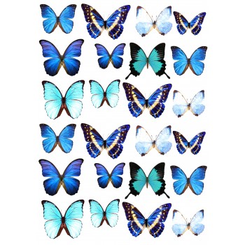 'Бабочки голубые' картинка на сахарной бумаге,A4