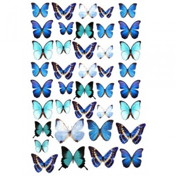 'Бабочки голубые мини' картинка на сахарной бумаге,A4