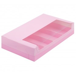 Коробка для эклеров на 5 ложментов 25*15*5 см (розовая матовая) 080827